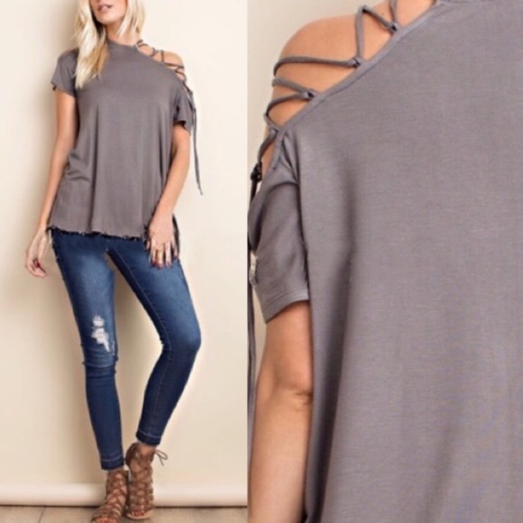 VIENNA Cold Shoulder Top - GREY - Picture 3 of 3